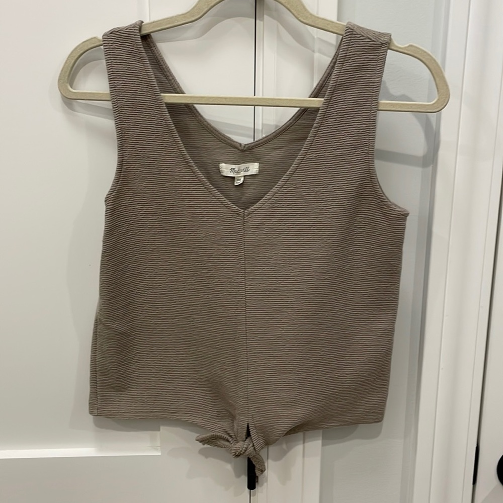 Madewell Taupe/Gray Crop Top with Tie Front Size XS